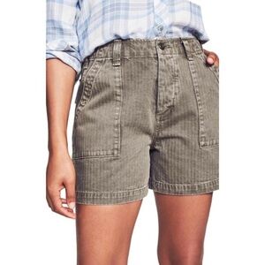 Faherty Women's Tara Herringbone High Rise Shorts Hawkeye Green Button Fly Sz 29